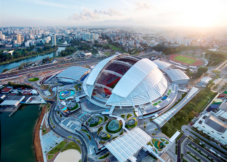 Aerial view of Singapore Sports Hub and the National Stadium