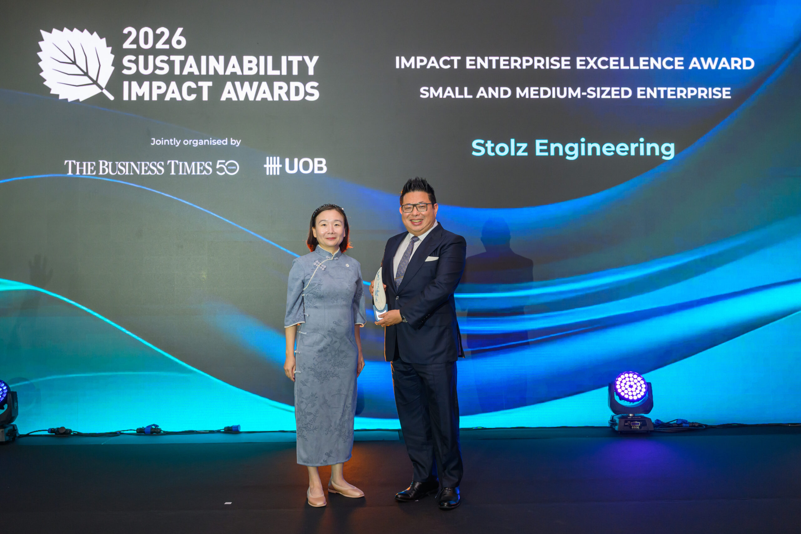 Stolz Engineering receiving the Impact Enterprise Excellence Award at the 2026 Sustainability Impact Awards